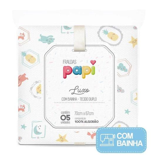 Imagem de Fralda Bebê Papi Luxo Com Bainha Neutro 70 x 70Cm Com 05 Pçs