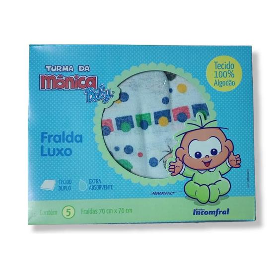 Imagem de Fralda Bebê Turma da Monica Luxo de Pano 70x70 - 5 Unidades