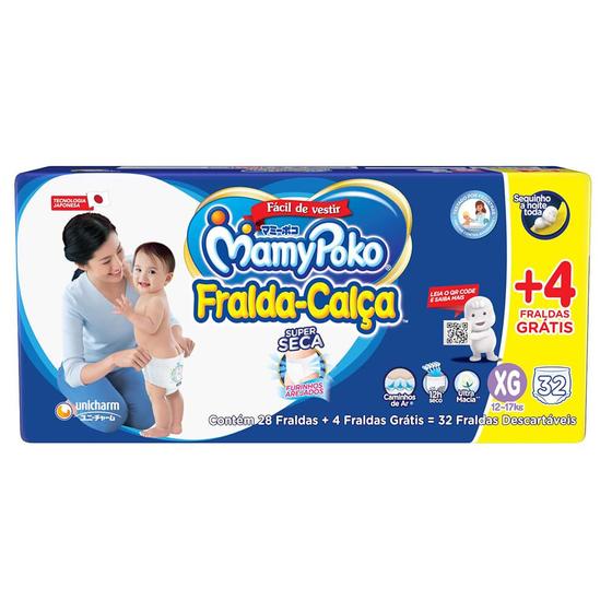 Fralda Calça MamyPoko Super Seca Jumbo Tamanho XG 28 + 4 Unidades Menor preço em Fralda Calça MamyPoko Super Seca Jumbo Tamanho XG 28 + 4 Unidades