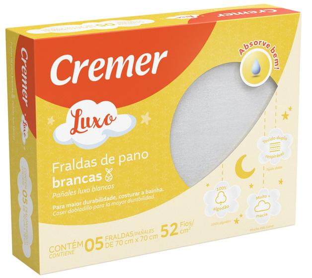 Imagem de Fralda Cremer Luxo Branca - Caixa C/ 5 Unidades