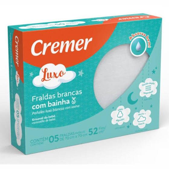 Imagem de Fralda cremer luxo com bainha branca c/5