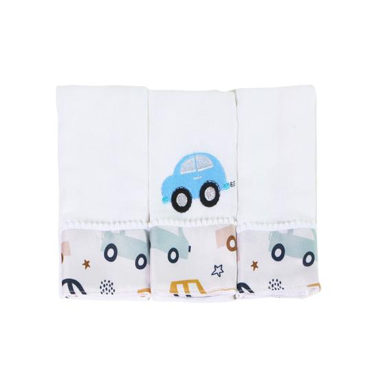 Imagem de Fralda de Boca Bordada Estampada Para Bebês Menina Menino 03 Peças