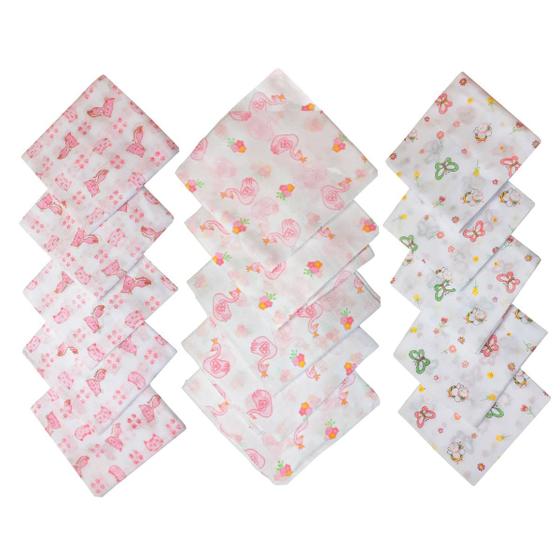 Imagem de Fralda De Pano Bebê kit 5 Peças Estampado Feminino Dengo Sortido Tecido Duplo 65x65cm 100 Algodão Tecido Absorvente Enxoval Cha de bebe Maternidade