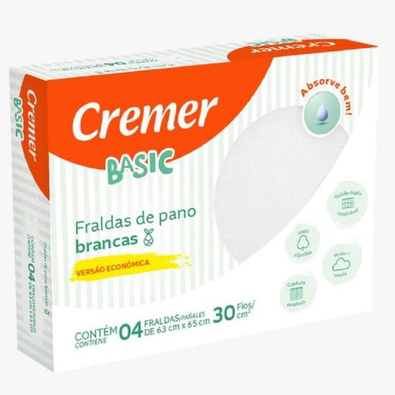 Imagem de Fralda de Pano Branca Cremer Basic 65x63cm caixa c/ 4 un