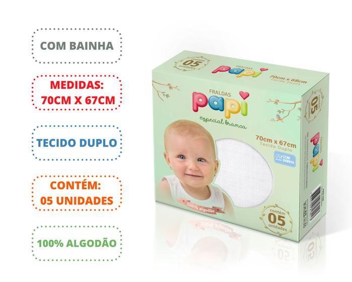 Imagem de Fralda de pano com bainha 05-unidades algodão-enxoval bebê