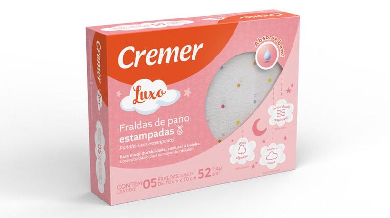 Imagem de Fralda De Pano Cremer Estampada Meninas Luxo 5un