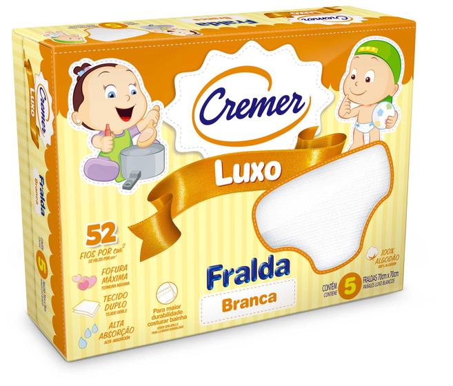 Imagem de Fralda de Pano Luxo Branca Cremer 70x70Caixa 5un