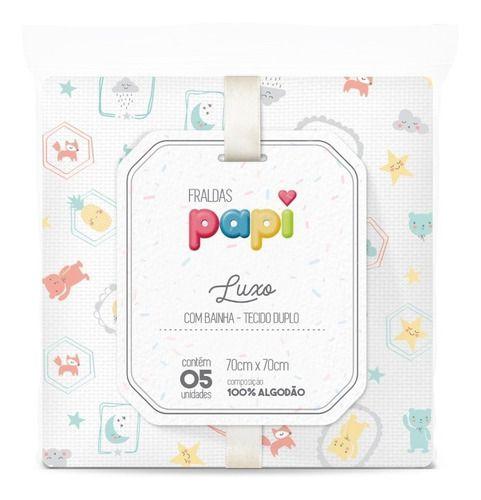 Imagem de  fralda de pano luxo com bainha tecido duplo papi estampada kit c/5 un - 100% algodao p/ bebê -papi