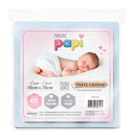 Imagem de Fralda De Pano Luxo Pinte E Borde 70x70cm Tecido Duplo e Faixa Para Bordar Com 5 Unidades Papi