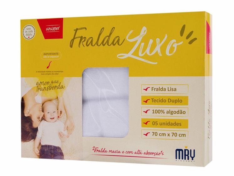 Fralda de Pano Luxo Tecido Duplo Branca 70cmx70cm Caixa C/5 Unidades 100% Algodão Menor preço em Fralda de Pano Luxo Tecido Duplo Branca 70cmx70cm Caixa C/5 Unidades 100% Algodão
