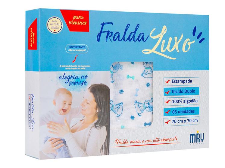 Imagem de Fralda de Pano Luxo Tecido Duplo Estampada 70x70cm Caixa c/5 100% Algodão