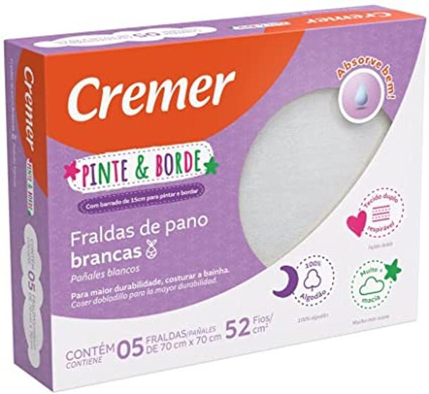 Imagem de Fralda De Pano Pinte E Borde Luxo Branca - Cremer