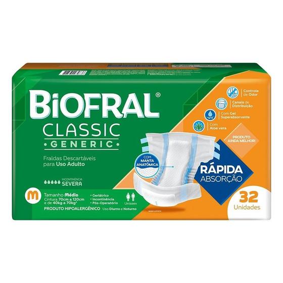 Imagem de Fralda Descartável Adulto Biofral Classic Generic Média - 3 Pacotes com 32 Fraldas - Total 96 Tiras