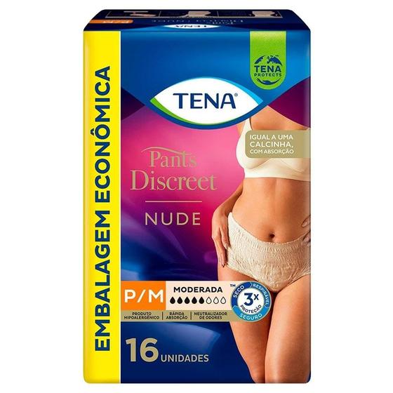 Imagem de Fralda Descartável Adulto Tena  Discreet Nude Tamanho P/M - 4 Pacotes com 16 Tiras
