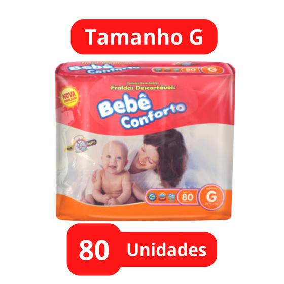 Imagem de Fralda Descartável Bebê Conforto 1 Pacote Mega Tamanho G Com 80 Unidades