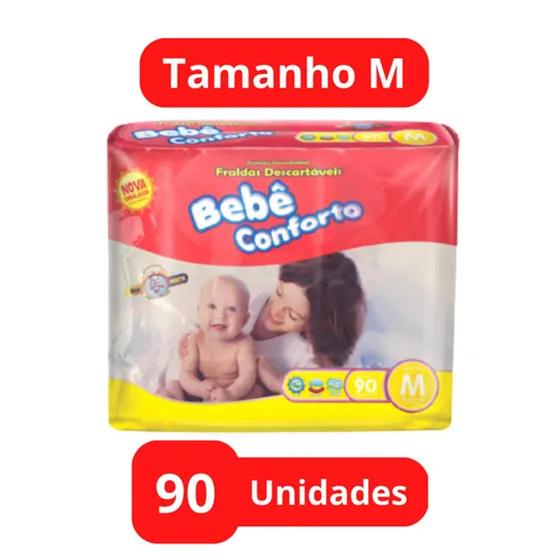 Imagem de Fralda Descartável Bebê Conforto 1 Pacote Mega Tamanho M Com 90 Unidades