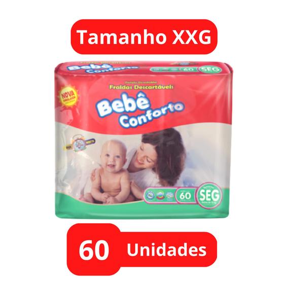 Imagem de Fralda Descartável Bebê Conforto 1 Pacote Mega Tamanho XXG Com 60 Unidades