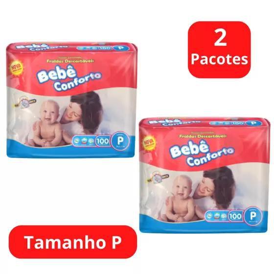 Imagem de Fralda Descartável Bebê Conforto 2 Pacotes Mega Tamanho P Com 100 Unidades Cada - Total 200