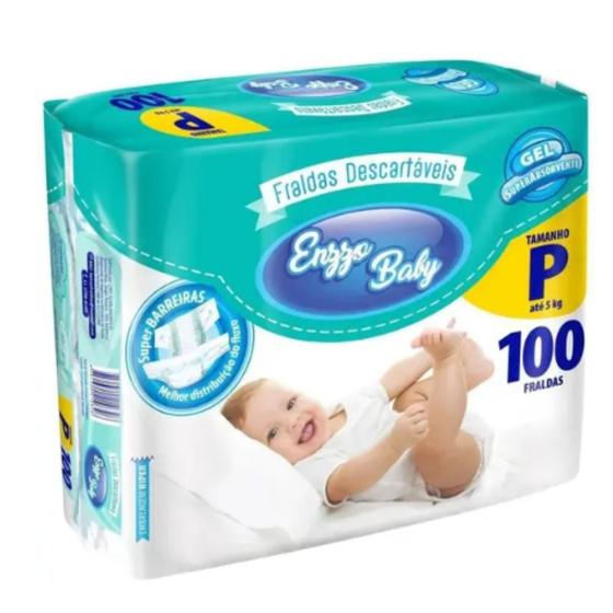 Imagem de Fralda Descartável Bebê Infantil Enzzo Baby Híper Tamanho P Com 100 Unidades