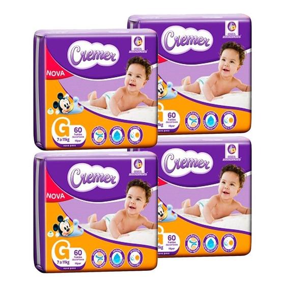 Imagem de Fralda Descartável Cremer Disney Tamanho G - 4 Pacotes com 60 Fraldas - Total 240 Tiras