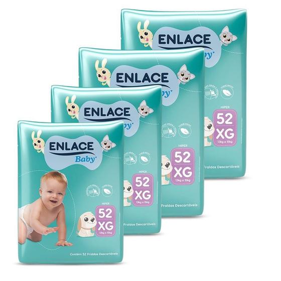 Imagem de Fralda Descartável Enlace Baby Tamanho XG - 4 Pacotes com 52 Tiras