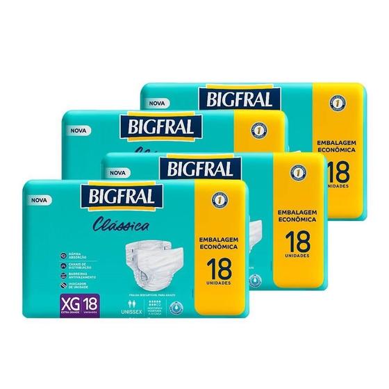 Fralda Descartável Geriátrica/Adulto Bigfral Clássica Tamanho XG 4 Pacotes com 18 Tiras Menor preço em Fralda Descartável Geriátrica/Adulto Bigfral Clássica Tamanho XG 4 Pacotes com 18 Tiras