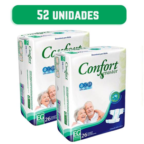 Imagem de Fralda Descartável Geriátrica Adulto Confort Master EG Com 52 Unidades - 2 Pacotes com 26 Tiras