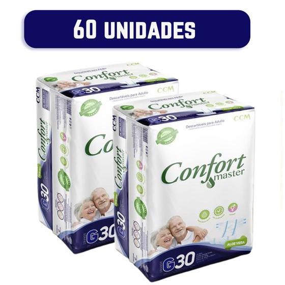 Imagem de Fralda Descartável Geriátrica Adulto Confort Master G Com 60 Unidades - 2 Pacotes com 30 Tiras