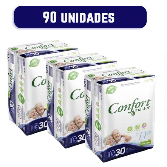Imagem de Fralda Descartável Geriátrica Adulto Confort Master G Com 90 Unidades - 3 Pacotes com 30 Tiras