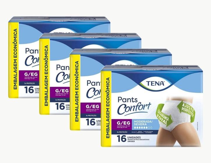 Imagem de Fralda Descartável Geriátrica/Adulto Tena Pants Confort Branco Tamanho G/XG 4 Pacotes com 16 Un