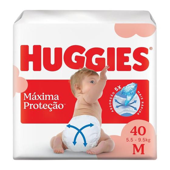 Fralda Descartável Huggies Máxima Proteção M 40 Unidades Imagem de Fralda Descartável Huggies Máxima Proteção M 40 Unidades
