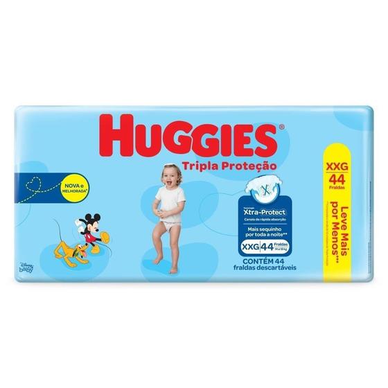 Imagem de Fralda Descartável Huggies Tripla Proteção Mega + Tamanho XXG - 4 Pacotes com 44 Fraldas - Total de 176 Tiras