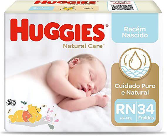 Imagem de Fralda Descartável Infantil Bebê Huggies Natural Care RN Recém Nascido com 34 unidades
