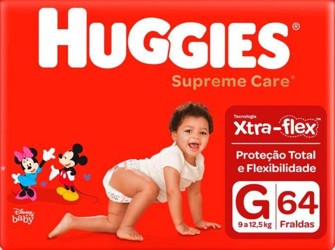 Imagem de Fralda Descartável Infantil Bebê Huggies Supreme Care Turma da Monica Tamanho G com 64 Unidades