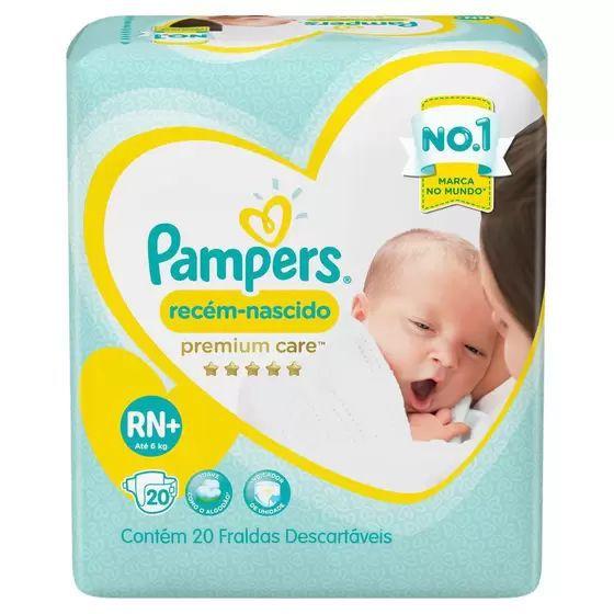 Imagem de Fralda descartável infantil bebê pampers recém-nascido premium care  tamanho rn com 20 unidades