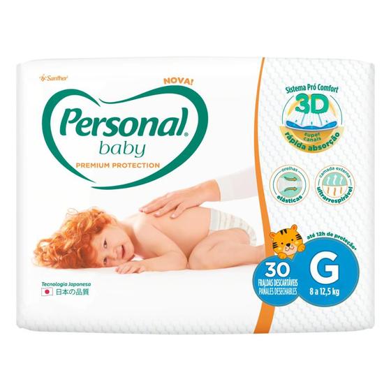 Fralda Descartável Infantil Personal Baby Premium Protection G Pacote 30 Unidades Santher