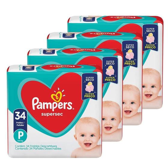 Imagem de Fralda Descartável Pampers Supersec Tamanho P - 4 Pacotes com 34 Tiras