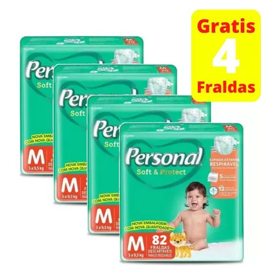 Imagem de Fralda Descartavel Personal Giga 4 Pacotes Tamanho M Com 328 Unidades - 5 a 9 kg