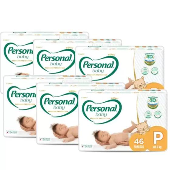 Imagem de Fralda Descartavel Personal Premium Mega 6 Pacotes Tamanho P Com 46 Unidades Cada