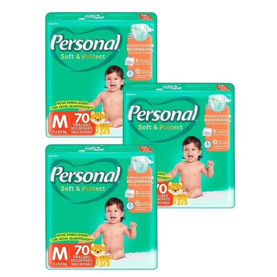Imagem de Fralda Descartável Personal Soft Protect Hiper, Média - 3 Pacotes com 70 Tiras