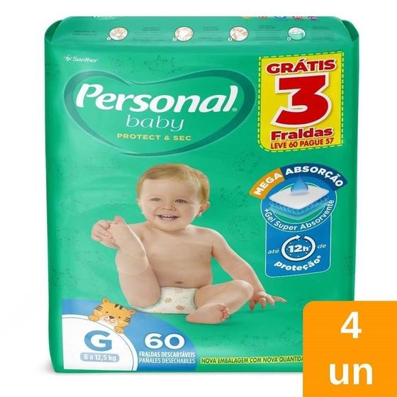 Imagem de Fralda Descartável Personal Soft & Protect Hiper Tamanho G - 4 Pacotes com 60 Tiras