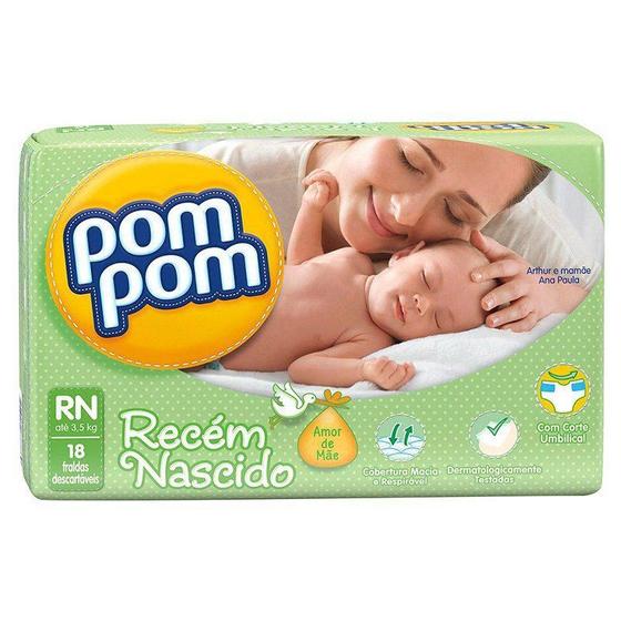 Imagem de Fralda Descartável Pom Pom Amor De Mãe Recém Nascido Com 18 Unidades