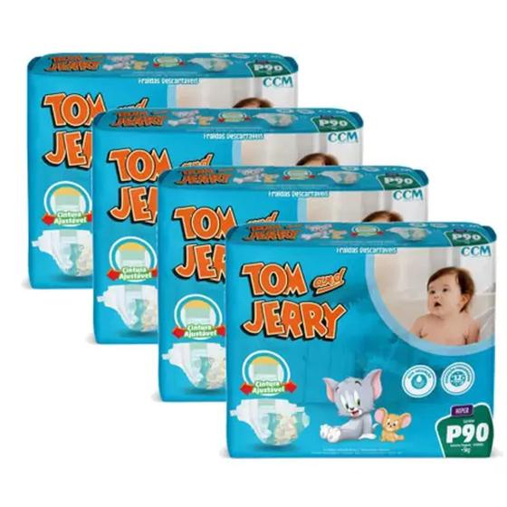 Imagem de Fralda Descartável Tom and Jerry Hiper P 4 Pacotes com 90 Unidades Cada - Até 5 Kg