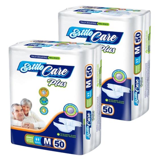 Imagem de Fralda Descartável Uso Adulto Estilo Care M Com 100 Unidades - 2 Pacotes com 50 Tiras