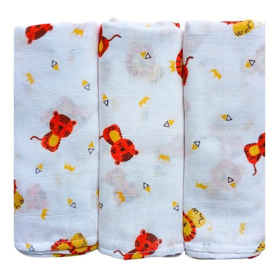 Imagem de Fralda estampada bebe com bainha de tecido 100% algodão camada dupla kit enxoval macia maternidade menina menino presente chá