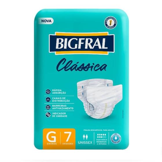 Imagem de Fralda Geriátrica Bigfral Clássica Tamanho G - 8 Pacotes com 7 Fraldas - Total 56 Tiras