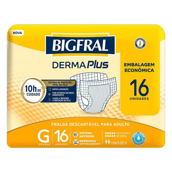 Imagem de Fralda Geriátrica Bigfral Derma Plus G 16 Unidades
