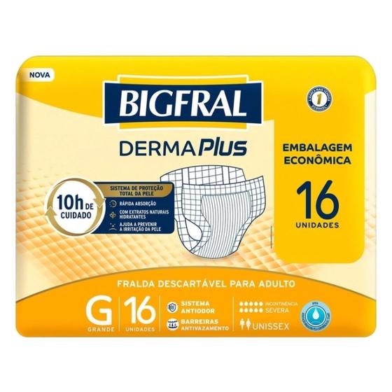 Fralda Geriatrica Bigfral Derma Plus G, pacote com 16 unidades Menor preço em Fralda Geriatrica Bigfral Derma Plus G, pacote com 16 unidades
