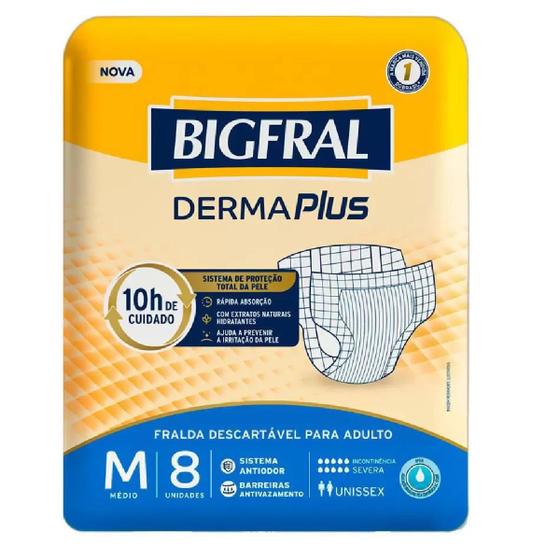 Imagem de Fralda Geriátrica Bigfral Derma Plus M Com 8 Unidades