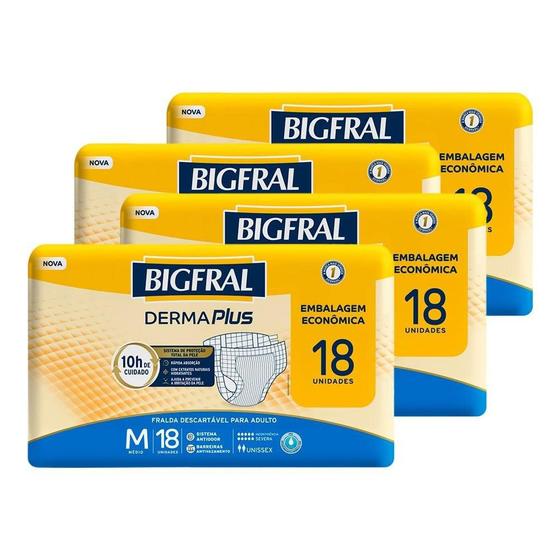 Imagem de Fralda Geriátrica Bigfral Derma Plus Tamanho M - 4 Pacotes com 18 Tiras